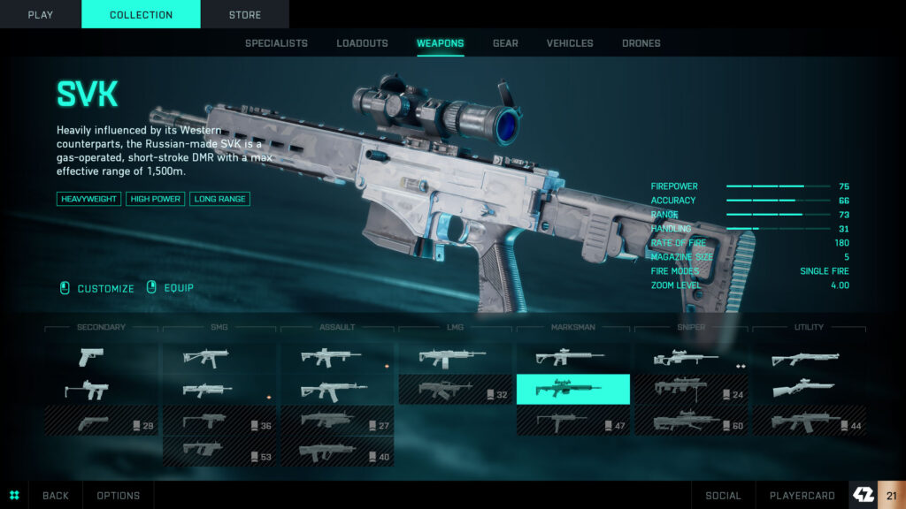 SVK in battlefield 2042 weapon unlock screen