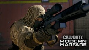 Modern Warfare operator holding a sniper rifle